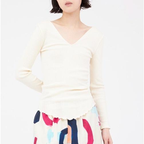 新品 HAKUJI ハクジ 日本製 Random Rib LS PO コットンシルク Vネックロングスリーブカットソー H021946 Free IVORY 長袖 トップス g27225 |  | 02