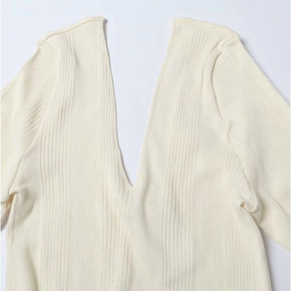 新品 HAKUJI ハクジ 日本製 Random Rib LS PO コットンシルク Vネックロングスリーブカットソー H021946 Free IVORY 長袖 トップス g27225 |  | 04