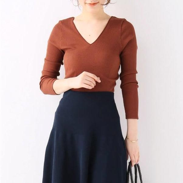 新品 HAKUJI ハクジ 日本製 Random Rib LS PO コットンシルク Vネックロングスリーブカットソー H022093 Free BROWN 長袖 トップス g27228 |  | 02