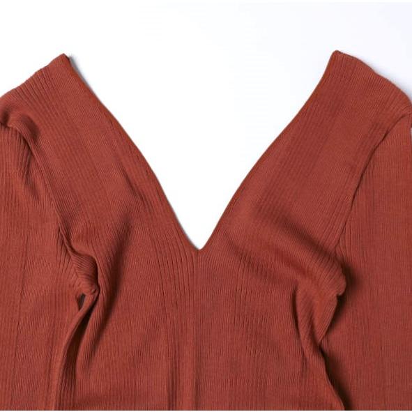 新品 HAKUJI ハクジ 日本製 Random Rib LS PO コットンシルク Vネックロングスリーブカットソー H022093 Free BROWN 長袖 トップス g27228 |  | 04