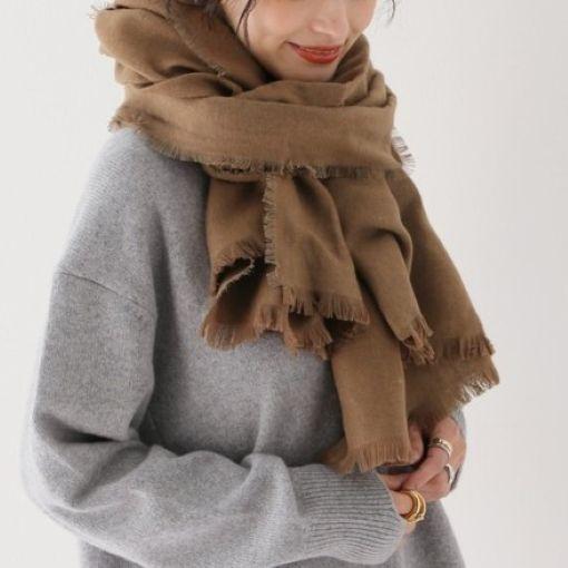 新品 THROW スロー 日本製 HANNAH ライトリネンウールカシミヤストール TH212-S01 BROWN 定価28,600円 g27240 |  | 02