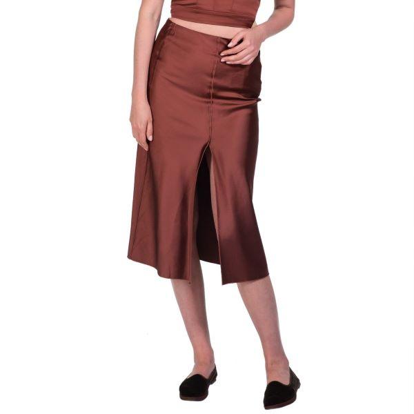 新品 forte_forte フォルテ フォルテ イタリア製 ストレッチサテン ミディスカート 10640 my skirt 871-81600 1(M) Chocolate 定価75,900円 |  | 02