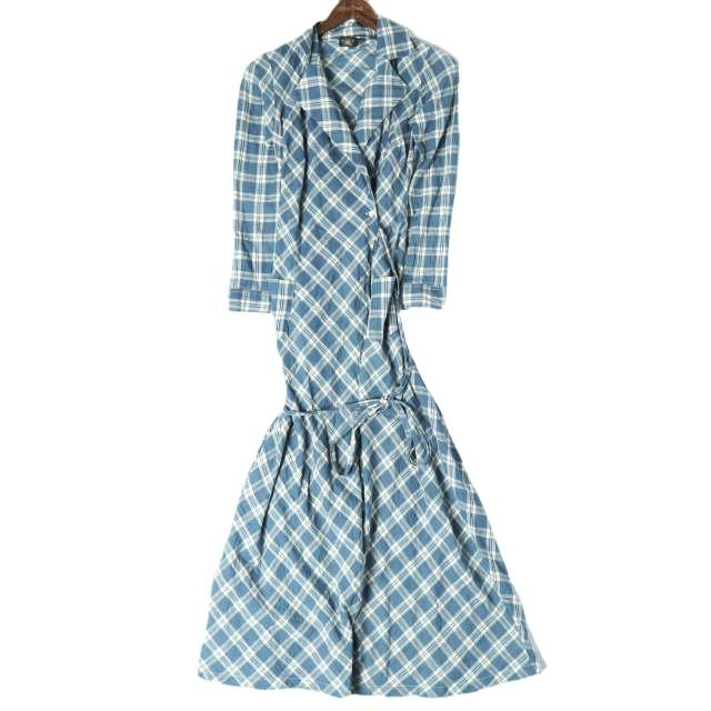 RRL ダブルアールエル プラッドコットンボイルラップドレス 282900650001 1 Blue Double RL レディース チェック ワンピース 定価72,600円 | 