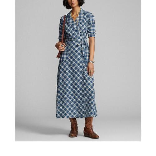 RRL ダブルアールエル プラッドコットンボイルラップドレス 282900650001 1 Blue Double RL レディース チェック ワンピース 定価72,600円 |  | 02