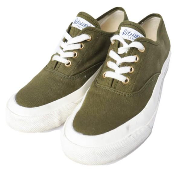 MAISON KITSUNE メゾンキツネ 日本製 CANVAS SNEAKERS キャンバススニーカー 36(22.5cm) OLIVE スニーカー シューズ g27322 | 