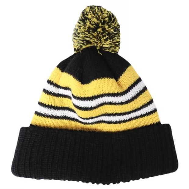 INFIELDER DESIGN x BEAMS BOY インフィールダーデザイン ビームスボーイ ボーダーポンポンニットキャップ BLACK/YELLOW ワッチキャップ | 