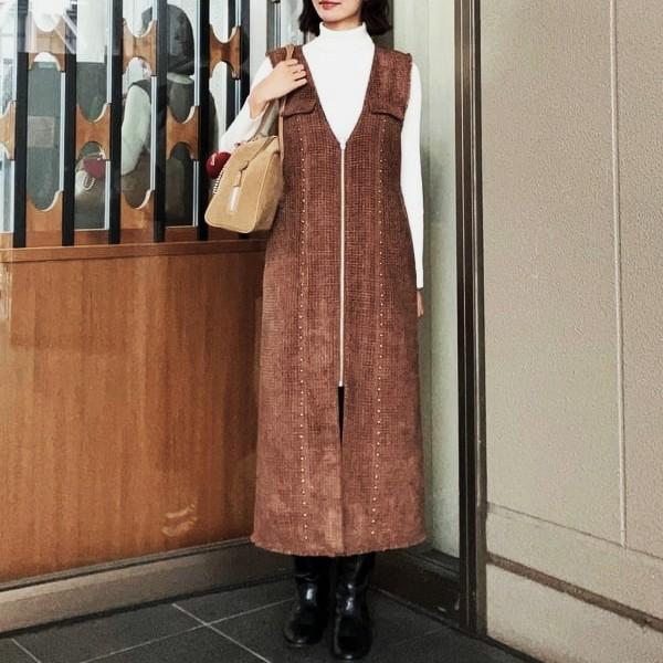 Ray BEAMS レイビームス 25AW ツイードスタッズノースリーブワンピース 61-26-1280-370 1 BROWN ロング ジレ ベスト トップス g27336 |  | 02