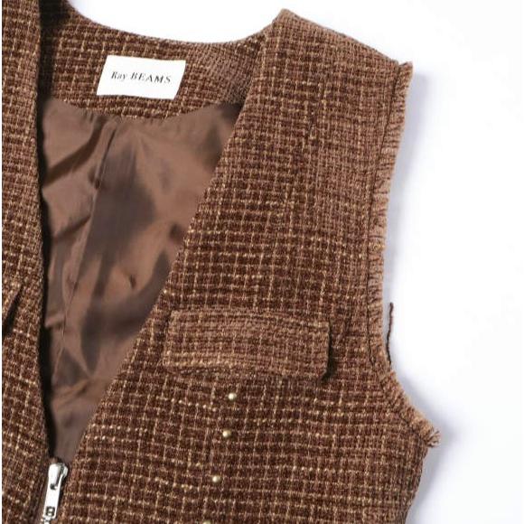 Ray BEAMS レイビームス 25AW ツイードスタッズノースリーブワンピース 61-26-1280-370 1 BROWN ロング ジレ ベスト トップス g27336 |  | 05