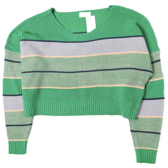 新品 Mymyt JENNY EYELET 韓国製 クロップドボーダーニット Free GREEN セーター ワイド トップス g27350 | 