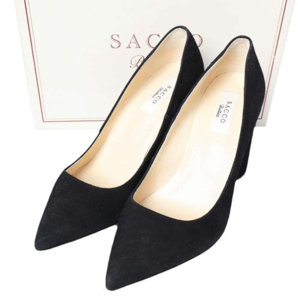 SACCO Balletti サッコバレッティ SIMPLE ROUND HEEL BLACK SUEDE ラウンドヒール ポインテッドトゥ パンプス 351/2(22.5-23cm) BLACK | 