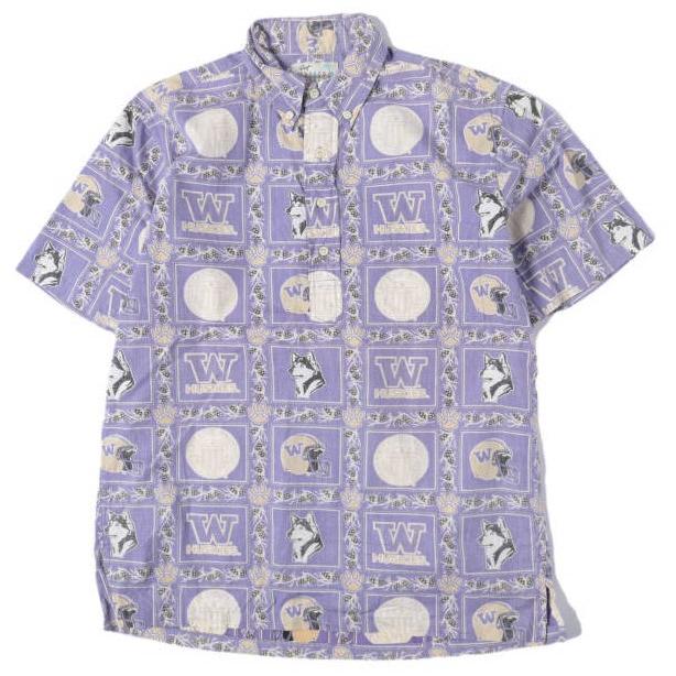 Reyn Spooner レインスプーナー 90s AMERICAN CLASSICS Washington Huskies プルオーバーBDシャツ S PURPLE ヴィンテージ 半袖 アロハ | 