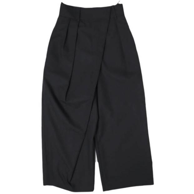 LOEWE ロエベ 24AW イタリア製 Cropped Wrap Trousers クロップドラップパンツ S540Y04XIH 36 BLACK タック ワイド スラックス ボトムス | 
