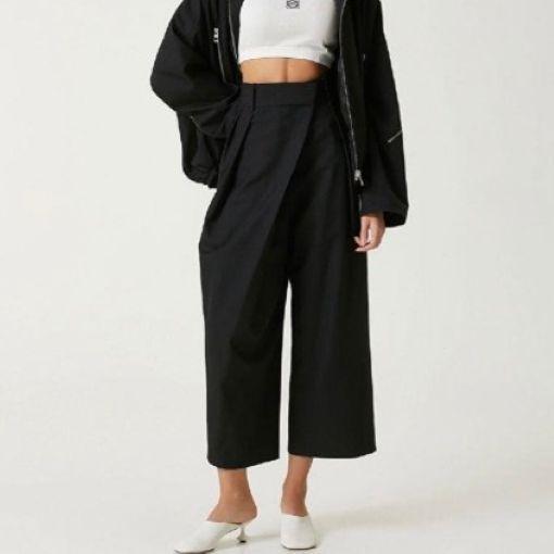 LOEWE ロエベ 24AW イタリア製 Cropped Wrap Trousers クロップドラップパンツ S540Y04XIH 36 BLACK タック ワイド スラックス ボトムス |  | 02