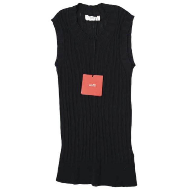 unfil アンフィル high twist cotton ribbed-knit sleeveless top リブニットスリーブレストップ WOSP-UW132 1 BLACK ノースリーブ ニット | 