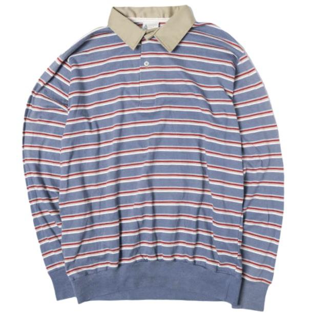LONDON FOG ロンドンフォグ アメリカ製 ヴィンテージ ボーダーニットロングスリーブポロシャツ XL BLUE 長袖 MADE IN USA トップス g27457 | 