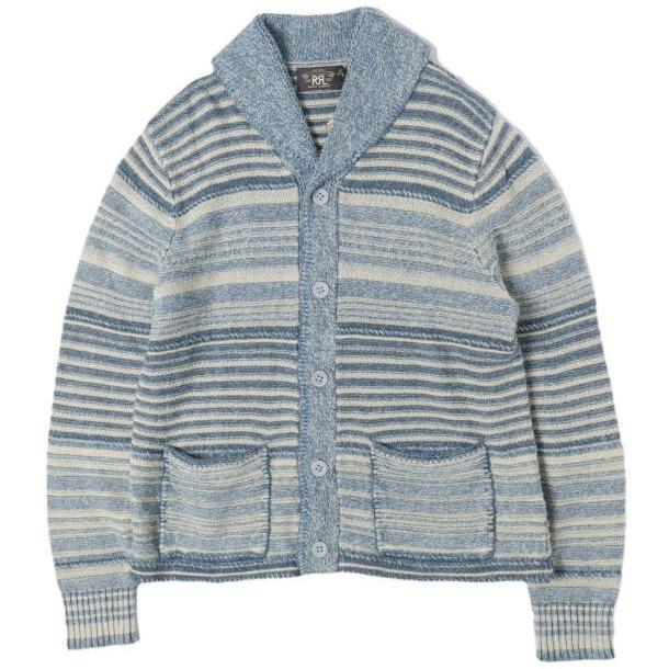 新品 RRL ダブルアールエル 26SS インディゴストライプドコットンリネンカーディガン MNRRSWE16820208 L Double RL 定価154,000円 ニット | 