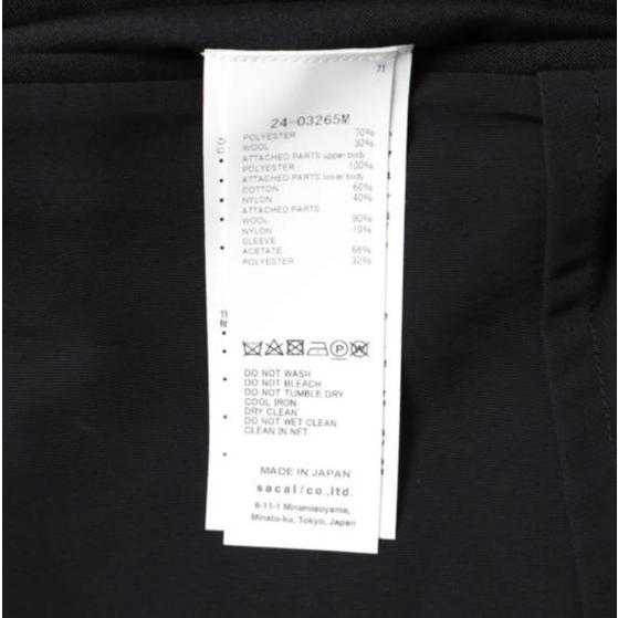 sacai サカイ 24SS 日本製 Suiting Jacket  ハイブリッド スーチングジャケット 24-03265M 1 BLACK テーラード ドッキング アウター g27569 |  | 06