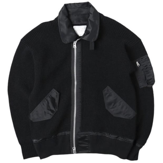 sacai サカイ 21AW 日本製 Wool Knit Blouson ニットドッキングMA-1ジャケット 21-02631M  1 BLACK ブルゾン アウター g27570 | 