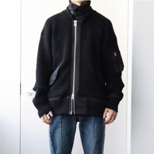sacai サカイ 21AW 日本製 Wool Knit Blouson ニットドッキングMA-1ジャケット 21-02631M  1 BLACK ブルゾン アウター g27570 |  | 02