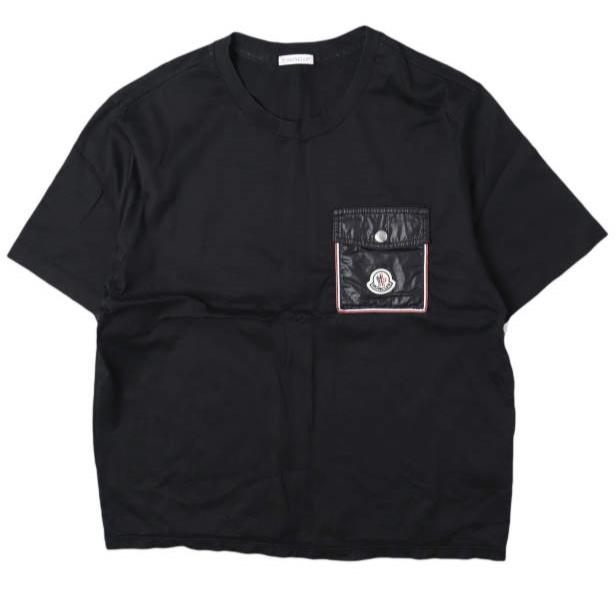 MONCLER モンクレール 22SS フェルトロゴ ナイロンポケットTシャツ H10918C00048 8390Y M BLACK 半袖 トリコロール エンブレム トップス | 