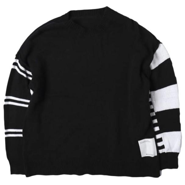 Maison ULA メゾンウラ 26SS BORDER SLEEVE PULLOVER ボーダースリーブプルオーバー 6244-09004 1 BLACK クルーネックニット ROYAL FLASH | 