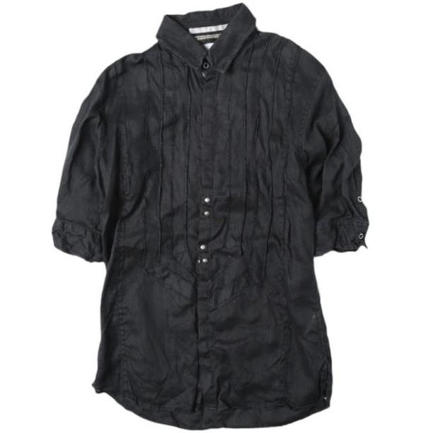 FranCisT_MOR.K.S. フランシストモークス LINEN-2HOOK-WIRED-H/S SHIRT リネン2ホックワイヤーハーフスリーブシャツ MS3025 3 BLACK 五分袖 | 