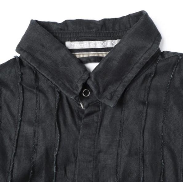 FranCisT_MOR.K.S. フランシストモークス LINEN-2HOOK-WIRED-H/S SHIRT リネン2ホックワイヤーハーフスリーブシャツ MS3025 3 BLACK 五分袖 |  | 03
