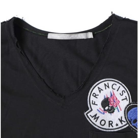 FranCisT_MOR.K.S. フランシストモークス 日本製 サイドロゴテープ VネックTシャツ 3 BLACK 半袖 スカル ハイビスカス ハート ワッペン |  | 03