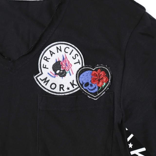 FranCisT_MOR.K.S. フランシストモークス 日本製 サイドロゴテープ VネックTシャツ 3 BLACK 半袖 スカル ハイビスカス ハート ワッペン |  | 04