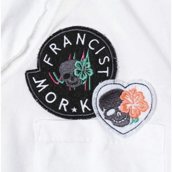 FranCisT_MOR.K.S. フランシストモークス 日本製 サイドロゴテープ VネックTシャツ 2 WHITE 半袖 スカル ハイビスカス ハート ワッペン |  | 04