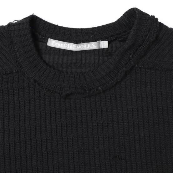 FranCisT_MOR.K.S. フランシストモークス STRIPE CORD KNIT PULLOVER リバースクルーネックニット 3 BLACK セーター トップス g27601 |  | 03