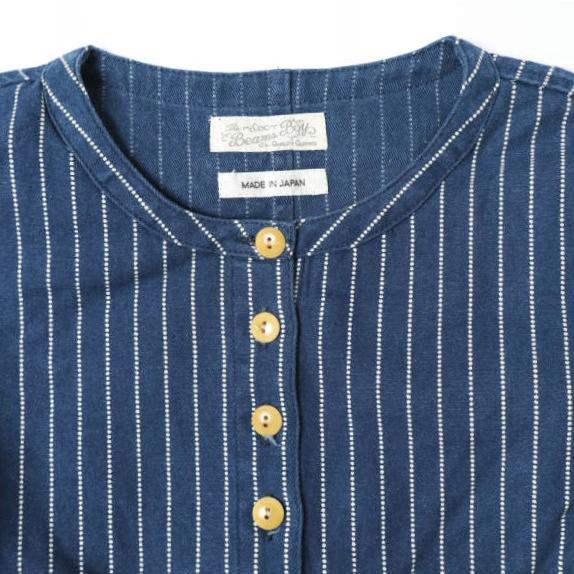 BEAMS BOY ビームスボーイ 日本製 ウォバッシュストライプノーカラーシャツ  1311-0016-818 ONE SIZE Indigo 長袖 バンドカラー トップス |  | 03