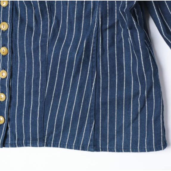 BEAMS BOY ビームスボーイ 日本製 ウォバッシュストライプノーカラーシャツ  1311-0016-818 ONE SIZE Indigo 長袖 バンドカラー トップス |  | 04