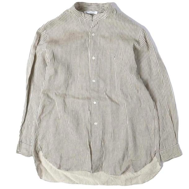 MAATEE＆SONS マーティーアンドサンズ 24SS C/L/N BAND COLLAR SHIRT 強撚ヒッコリー バンドカラーシャツ MT4103-0604B 3 NAVY STRIPE | 