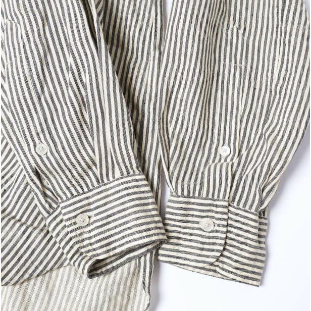MAATEE＆SONS マーティーアンドサンズ 24SS C/L/N BAND COLLAR SHIRT 強撚ヒッコリー バンドカラーシャツ MT4103-0604B 3 NAVY STRIPE |  | 05