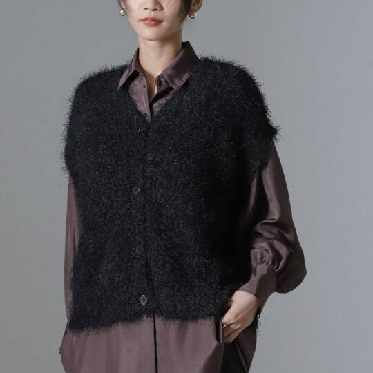nano universe ナノユニバース 24AW フェザーヤーンクロップド丈前後2wayニットベスト 673-4222344 Free BLACK ジレ トップス g27676 |  | 02
