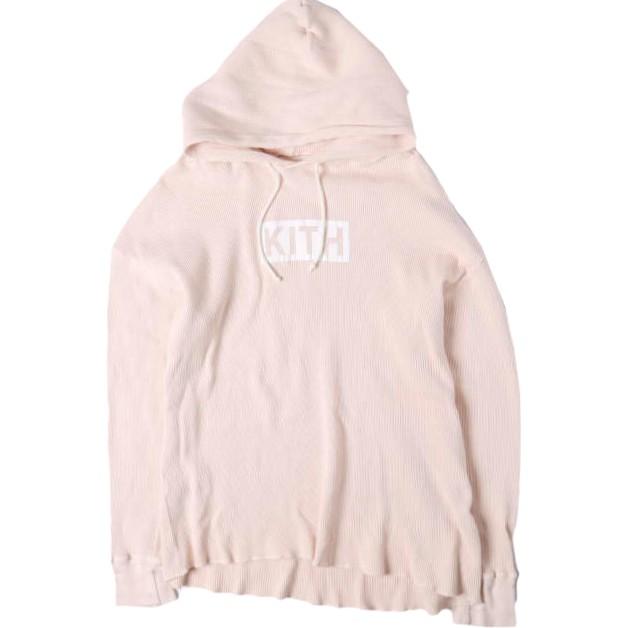 KITH NYC x CALUX キス キャラクス 17AW 別注 Waffle Hoodie ボックスロゴ ワッフルフーディ L Rose サーマル プルオーバーパーカー | 