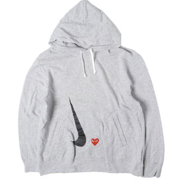 PLAY COMME des GARCONS x NIKE プレイコムデギャルソン ナイキ 別注 LOGO HOODIE 裏毛 スウェットプルオーバーパーカー AE-T404 XXL GRAY | 