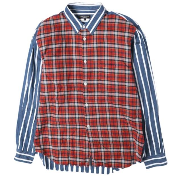 COMME des GARCONS HOMME PLUS コムデギャルソンオムプリュス 20AW チェック＆ストライプ ドッキングシャツ PF-B021 L RED パッチワーク | 