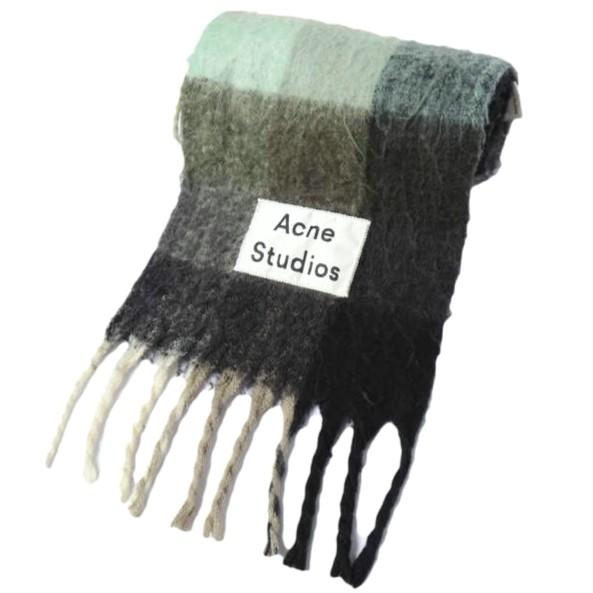 Acne Studios アクネストゥディオズ イタリア製 フリンジチェックマフラー 274176 Murti Green ウール スカーフ g27807 |  | 01