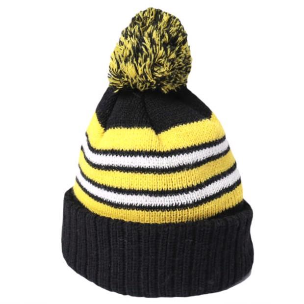 INFIELDER DESIGN x BEAMS BOY インフィールダーデザイン ビームスボーイ ボーダーポンポンニットキャップ BLACK/YELLOW ワッチキャップ | 