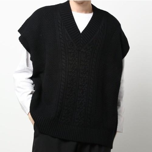 Danke Schon ダンケシェーン オーバーサイズコットンケーブルニットベスト 21S-KNN056-DS Free BLACK セーター L.H.P. Vネック トップス |  | 02