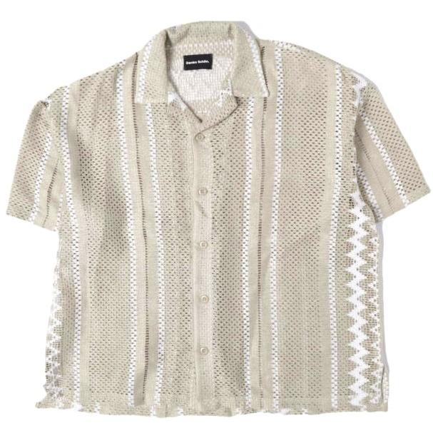 Danke Schon ダンケシェーン 26SS RUSSELL S/S SHIRTS ラッセル編み ショートスリーブニットシャツ L BEIGE L.H.P. 半袖 開襟 ストライプ | 