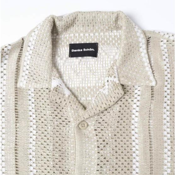Danke Schon ダンケシェーン 26SS RUSSELL S/S SHIRTS ラッセル編み ショートスリーブニットシャツ L BEIGE L.H.P. 半袖 開襟 ストライプ |  | 04