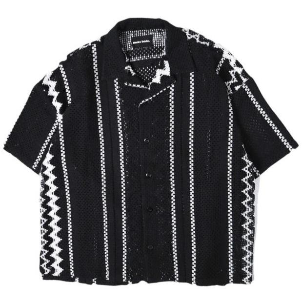 Danke Schon ダンケシェーン 26SS RUSSELL S/S SHIRTS ラッセル編み ショートスリーブニットシャツ M BLACK L.H.P. 半袖 開襟 ストライプ | 