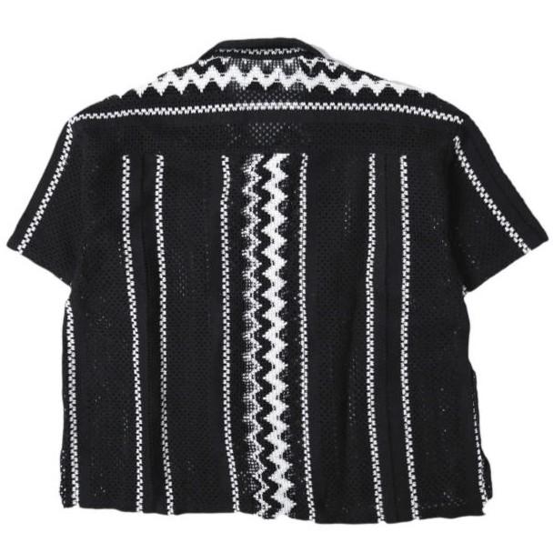 Danke Schon ダンケシェーン 26SS RUSSELL S/S SHIRTS ラッセル編み ショートスリーブニットシャツ M BLACK L.H.P. 半袖 開襟 ストライプ |  | 01