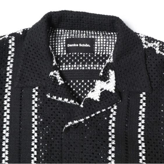 Danke Schon ダンケシェーン 26SS RUSSELL S/S SHIRTS ラッセル編み ショートスリーブニットシャツ M BLACK L.H.P. 半袖 開襟 ストライプ |  | 04