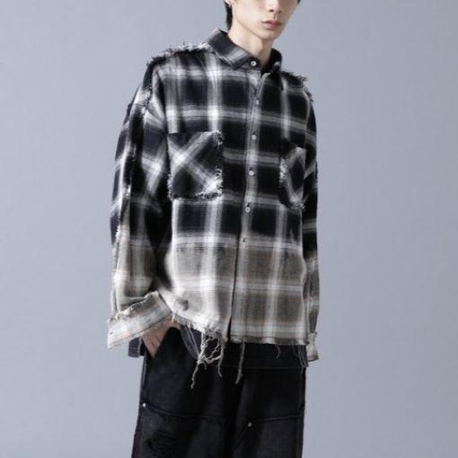 Danke Schon ダンケシェーン 26SS FLANNEL DAMAGE OMBRE BLEACH CHECK SHIRTS ダメージ＆ブリーチ加工 フランネルシャツ M BLK サンプル品 |  | 02