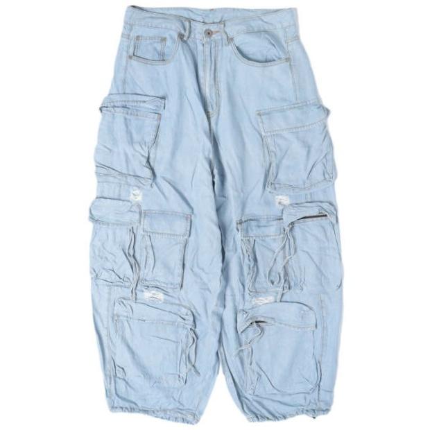 Danke Schon ダンケシェーン PREMIUM RELUX DENIM ICEWASH CARGOPANTS ダメージ加工 デニムワイドカーゴパンツ L Blue L.H.P. サンプル品 | 