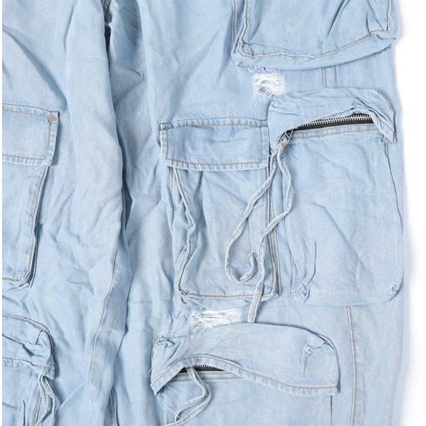 Danke Schon ダンケシェーン PREMIUM RELUX DENIM ICEWASH CARGOPANTS ダメージ加工 デニムワイドカーゴパンツ L Blue L.H.P. サンプル品 |  | 05